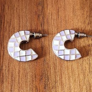 Vintage Purple Enamel Pierced Earrings